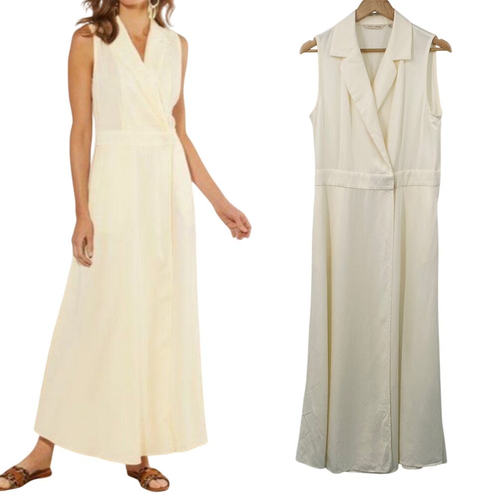 Soft Surroundings Rowan Maxi Dress Tencel Vest Wrap Style Sleeveless Cream M
